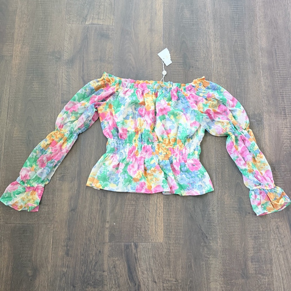 NWT WAYF Off the Shoulder Floral Watercolor Top | Large - Picture 4 of 8